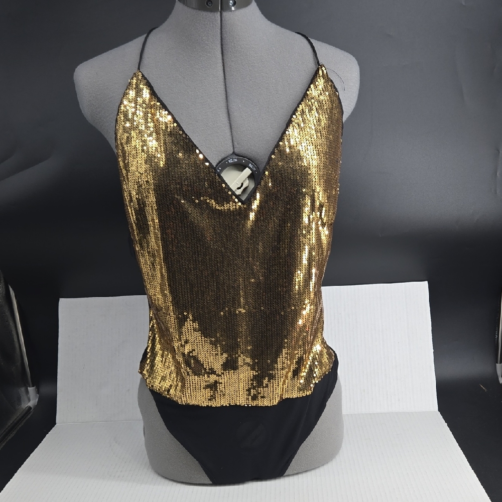 Gold Sequin Sheer Bodysuit L